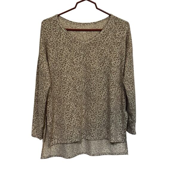 American Eagle V-Neck Tunic Top Tan Leopard Print Soft Knit Long Sleeve READ - Picture 1 of 5